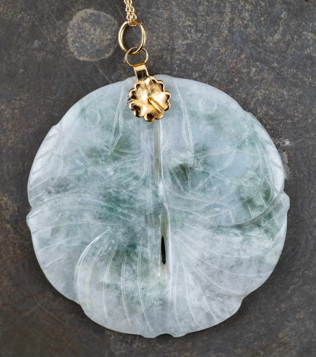 Carved Jade Double Koi Good Luck Pendant Necklace