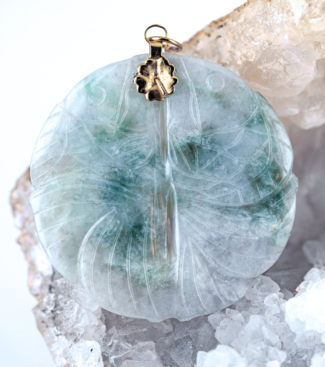 Carved Jade Double Koi Good Luck Pendant Necklace