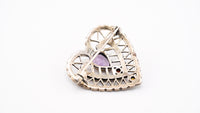 Double Heart Deco Brooch - 925 Silver, Amethyst, Garnet, Citrine & Marcasite