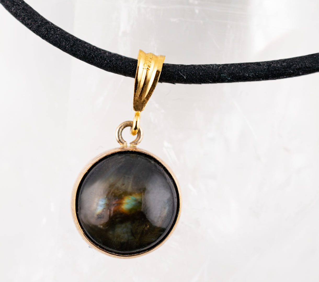 Finland Spectrolite 14K Gold-Filled & Black Leather Pendant Necklace
