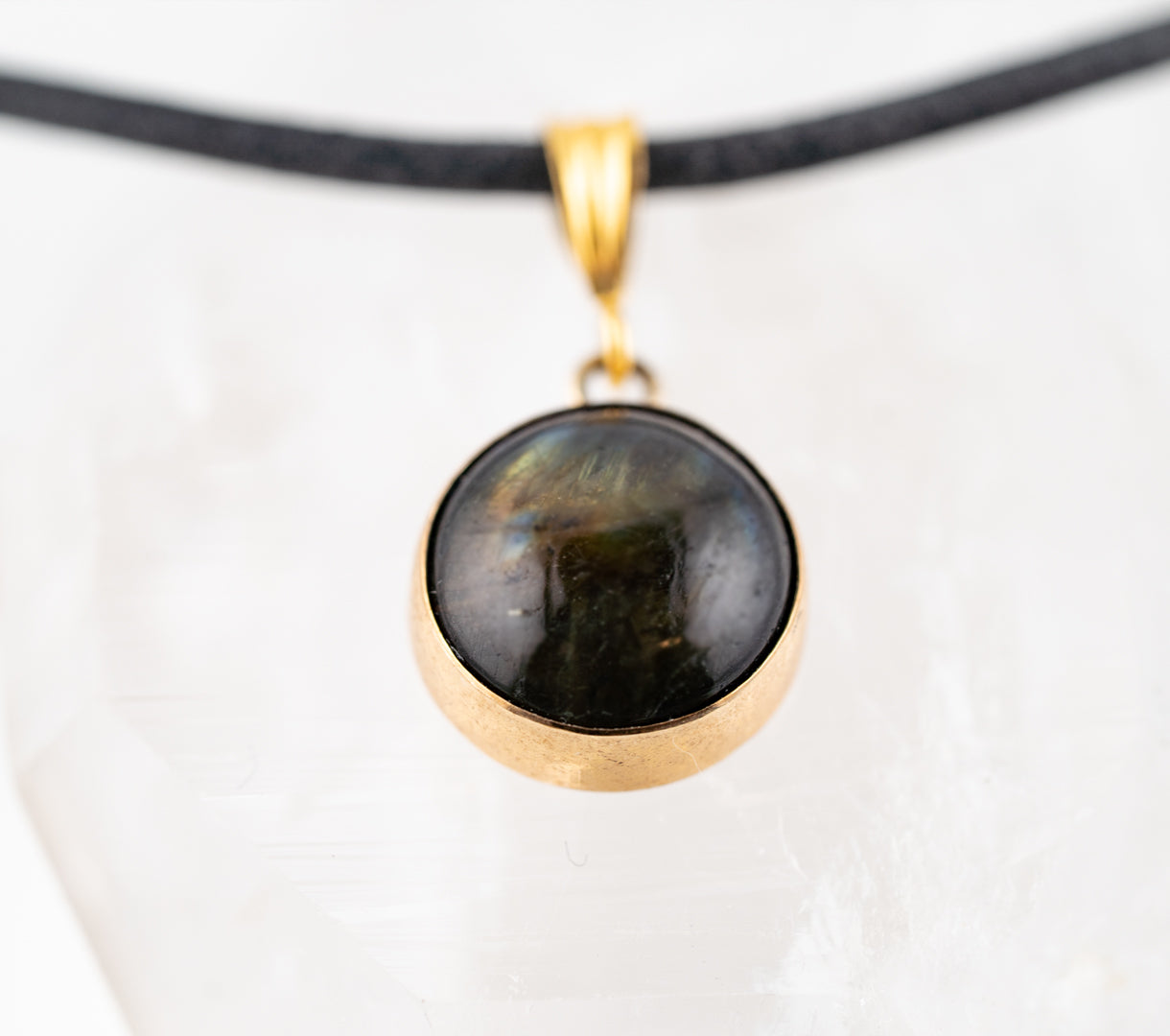 Finland Spectrolite 14K Gold-Filled & Black Leather Pendant Necklace