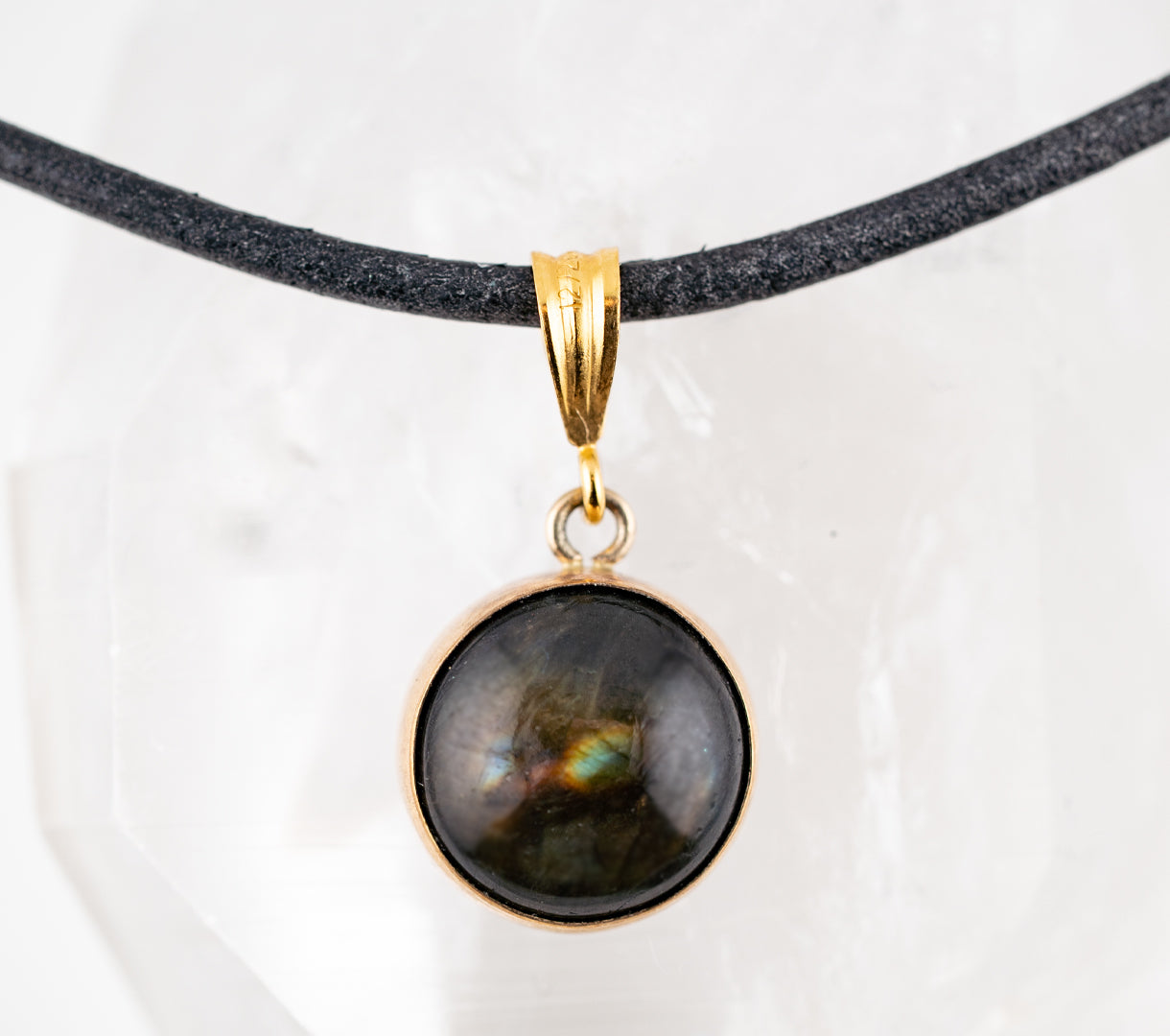 Finland Spectrolite 14K Gold-Filled & Black Leather Pendant Necklace