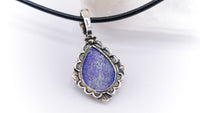 Carolyn Pollack Carved 925 Silver & Lapis Lazuli, Leather Necklace