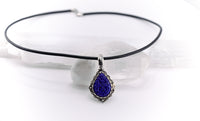 Carolyn Pollack Carved 925 Silver & Lapis Lazuli, Leather Necklace