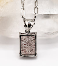 "Macbeth" Elestial Quartz, 925 Silver and Leather Necklace - Emerald Cut