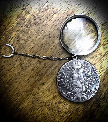 Silver 1780 Empress Maria Theresa of Austria Thaler Coin/ 1800s Pocket Magnifying Glass