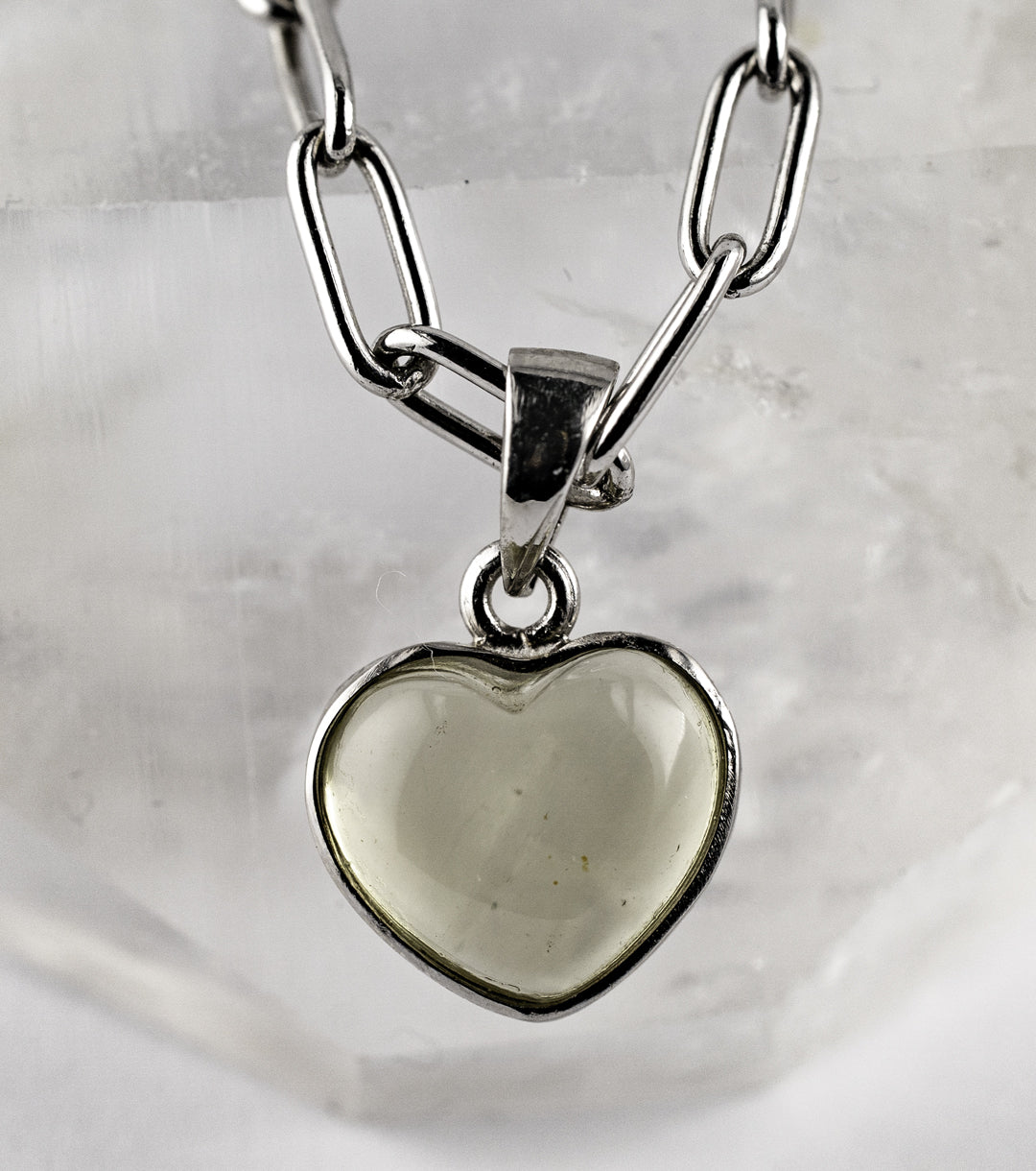 Meteorite Glass "Heart Of Glass" 925 Silver Paperclip Necklace