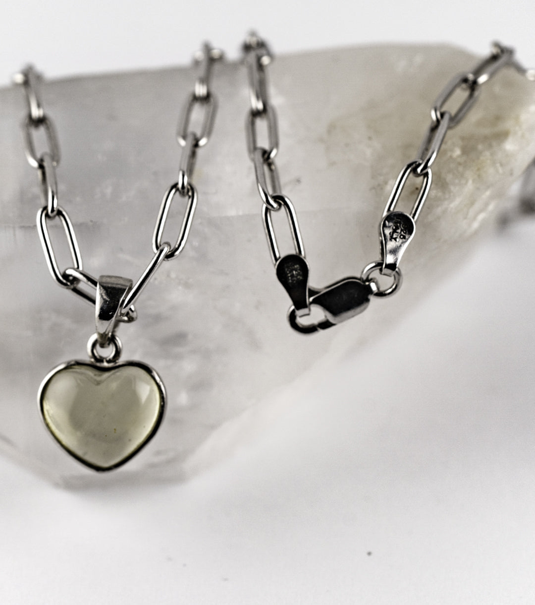 Meteorite Glass "Heart Of Glass" 925 Silver Paperclip Necklace