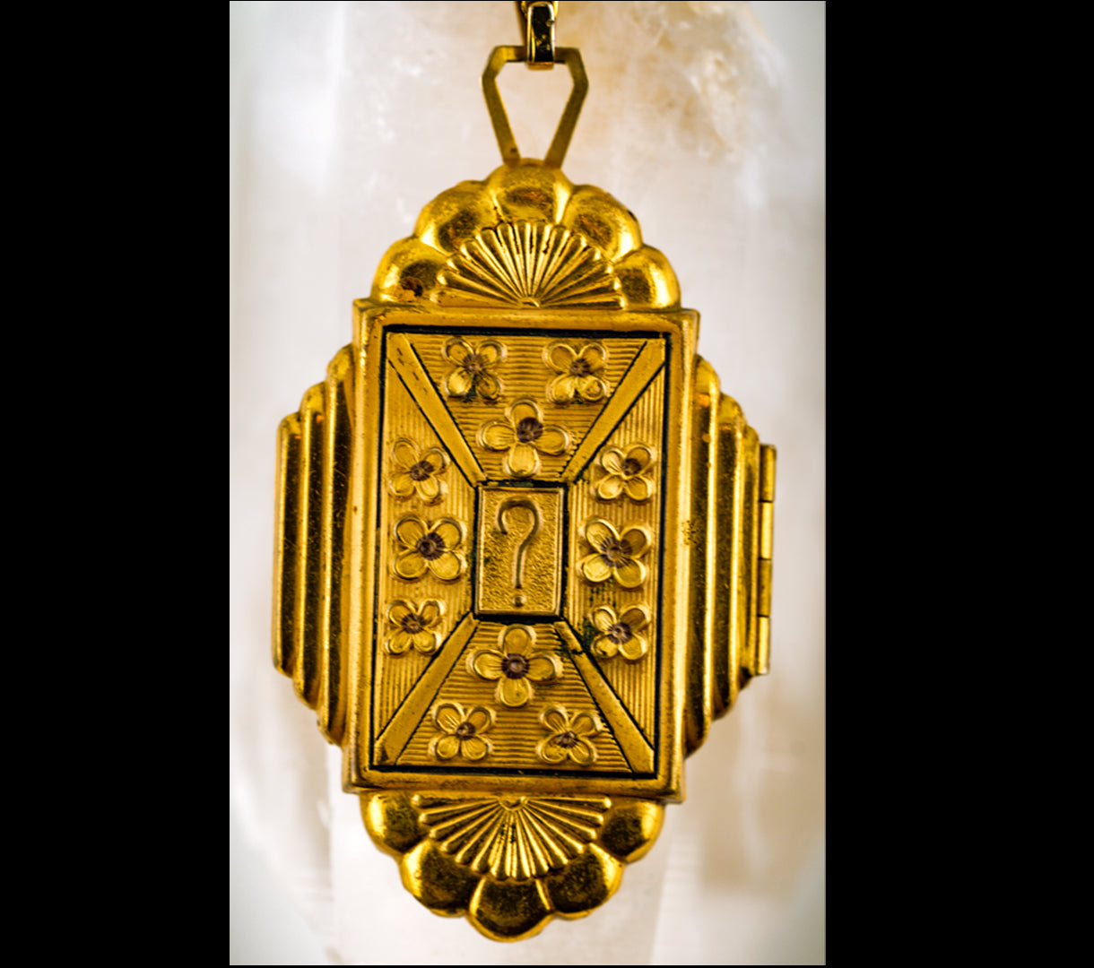 Gold-Filled Antique Question Mark  pendant Necklace with intricate design on a white background