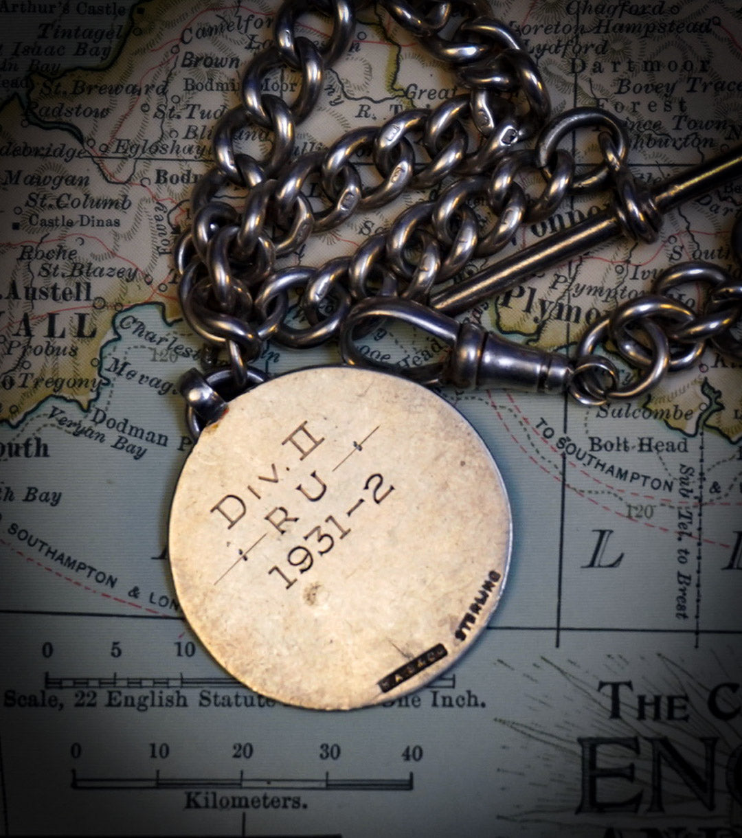 Edwardian "North London Thursday Football League" Enamel & Silver Watch Fob w/ 925 Silver Chain