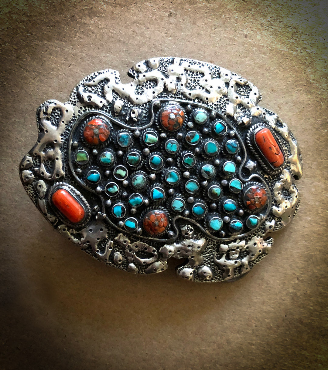 His & Hers Navajo Belt Buckle Set in 925 Silver, Turquoise & Coral