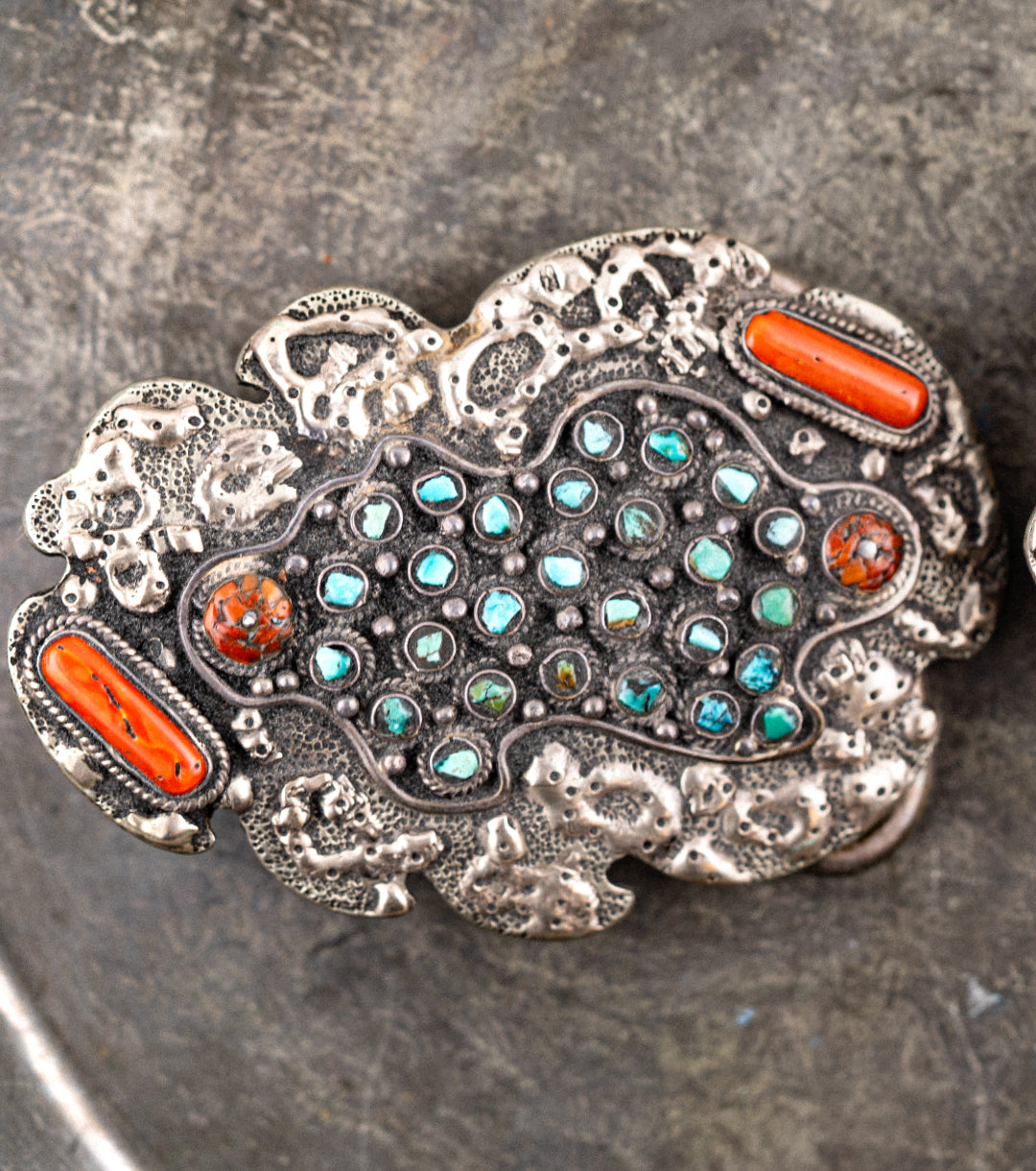 His & Hers Navajo Belt Buckle Set in 925 Silver, Turquoise & Coral