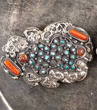 His & Hers Navajo Belt Buckle Set in 925 Silver, Turquoise & Coral