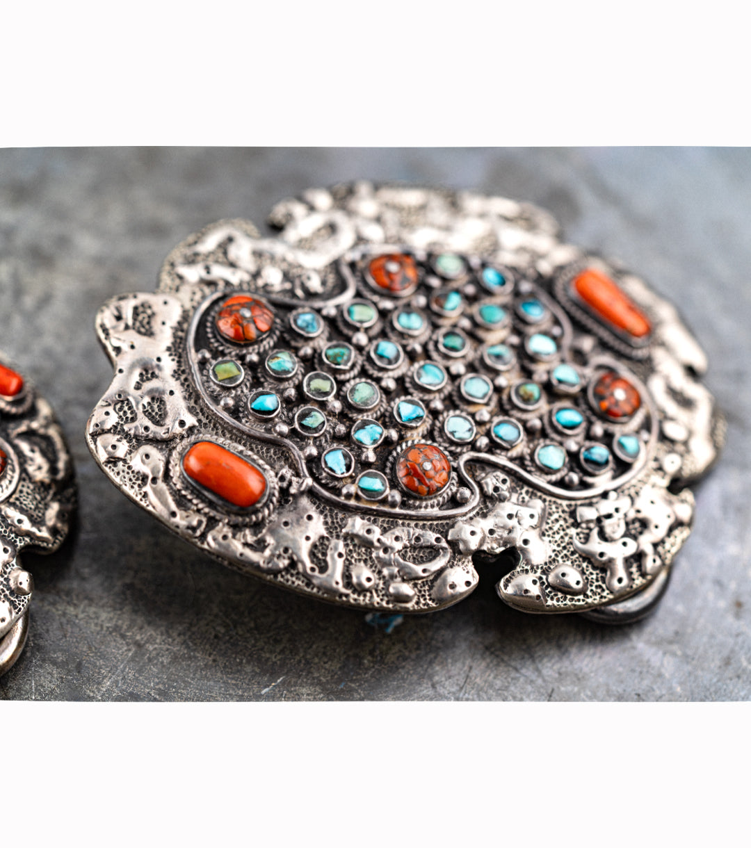 His & Hers Navajo Belt Buckle Set in 925 Silver, Turquoise & Coral