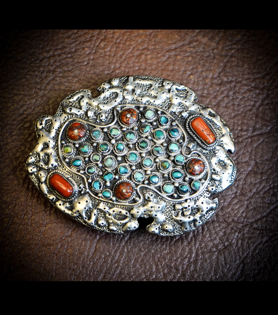 His & Hers Navajo Belt Buckle Set in 925 Silver, Turquoise & Coral
