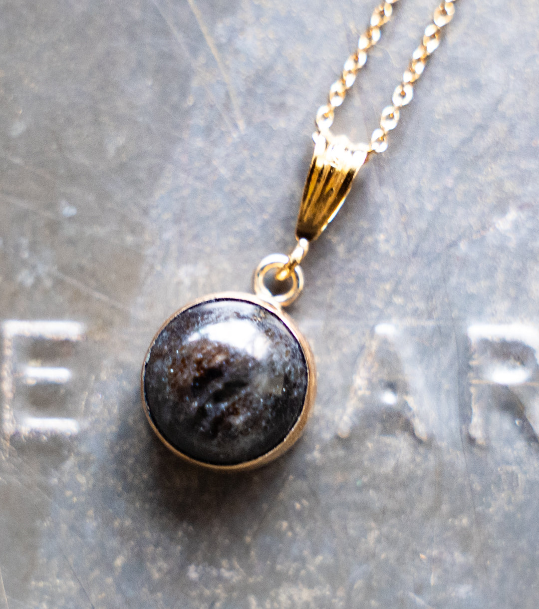 Nuummite - Sorcerer's Stone Charm Necklace in 14K Gold-Filled 925 Silver