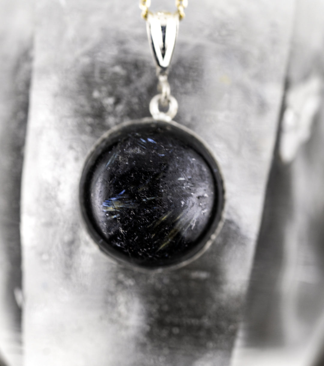 Nuummite - Sorcerer's Stone Charm Necklace in 14K Gold-Filled & 925 Silver
