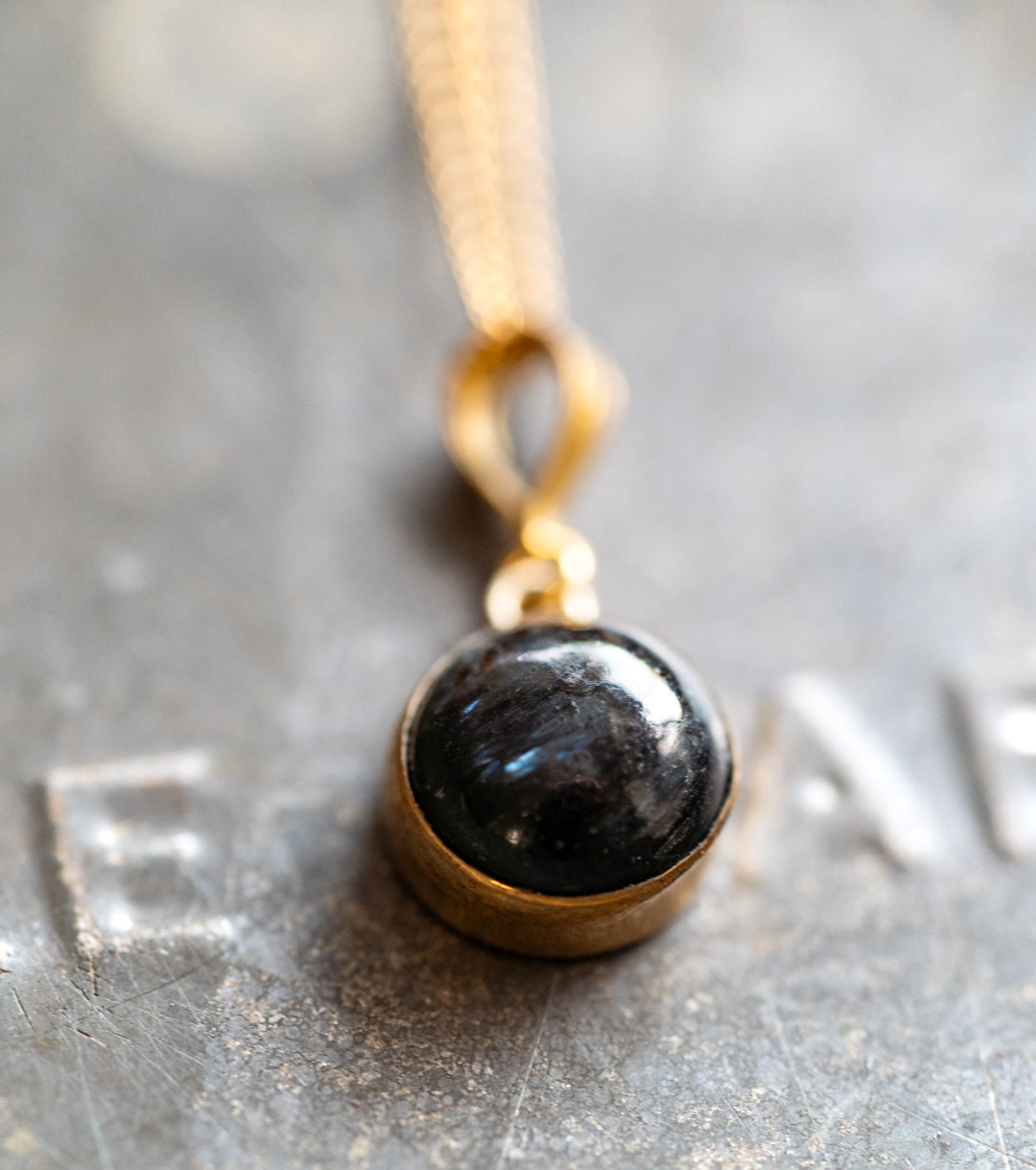 Nuummite - Sorcerer's Stone Charm Necklace in 14K Gold-Filled 925 Silver