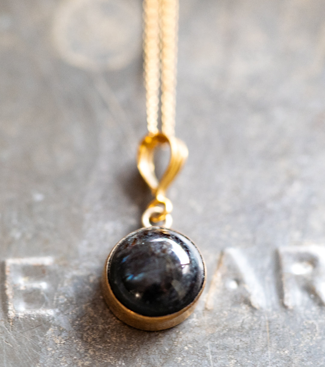 Nuummite - Sorcerer's Stone Charm Necklace in 14K Gold-Filled 925 Silver