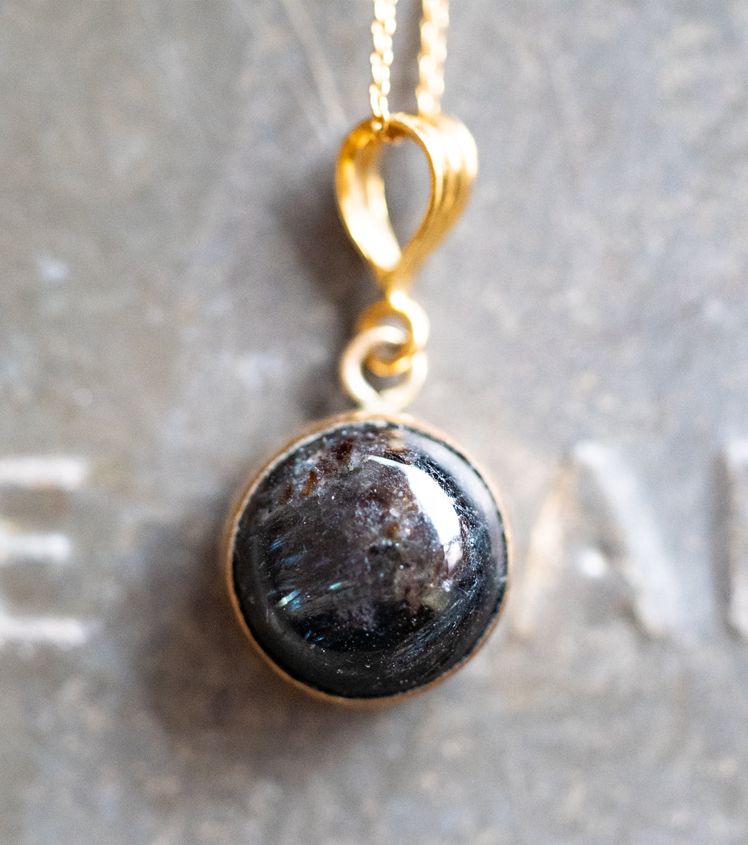 Nuummite - Sorcerer's Stone Charm Necklace in 14K Gold-Filled 925 Silver