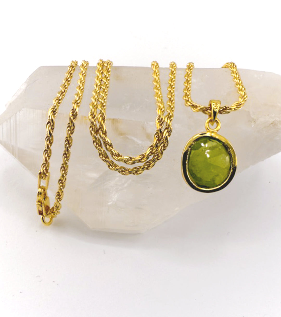 Peridot "Cleopatra" Pendant & 18K Gold Filled 925 Silver Rope Necklace