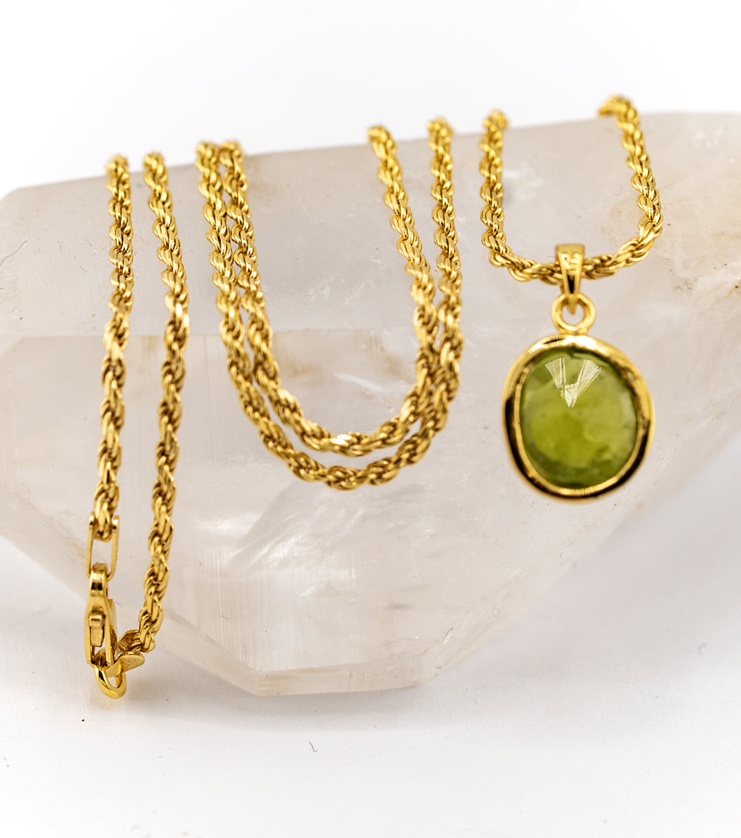 Peridot "Cleopatra" Pendant & 18K Gold Filled 925 Silver Rope Necklace