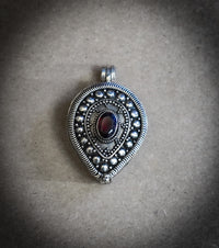 "Poison Locket"  925 Sterling Silver & Garnet Teardrop Pendant Necklace