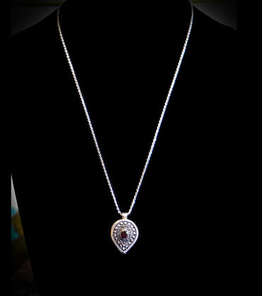 "Poison Locket"  925 Sterling Silver & Garnet Teardrop Pendant Necklace