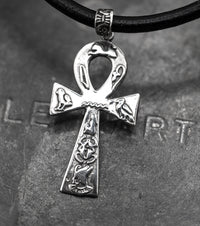 Queen of Egypt Ankh Necklace in 925 Silver and Black Leather