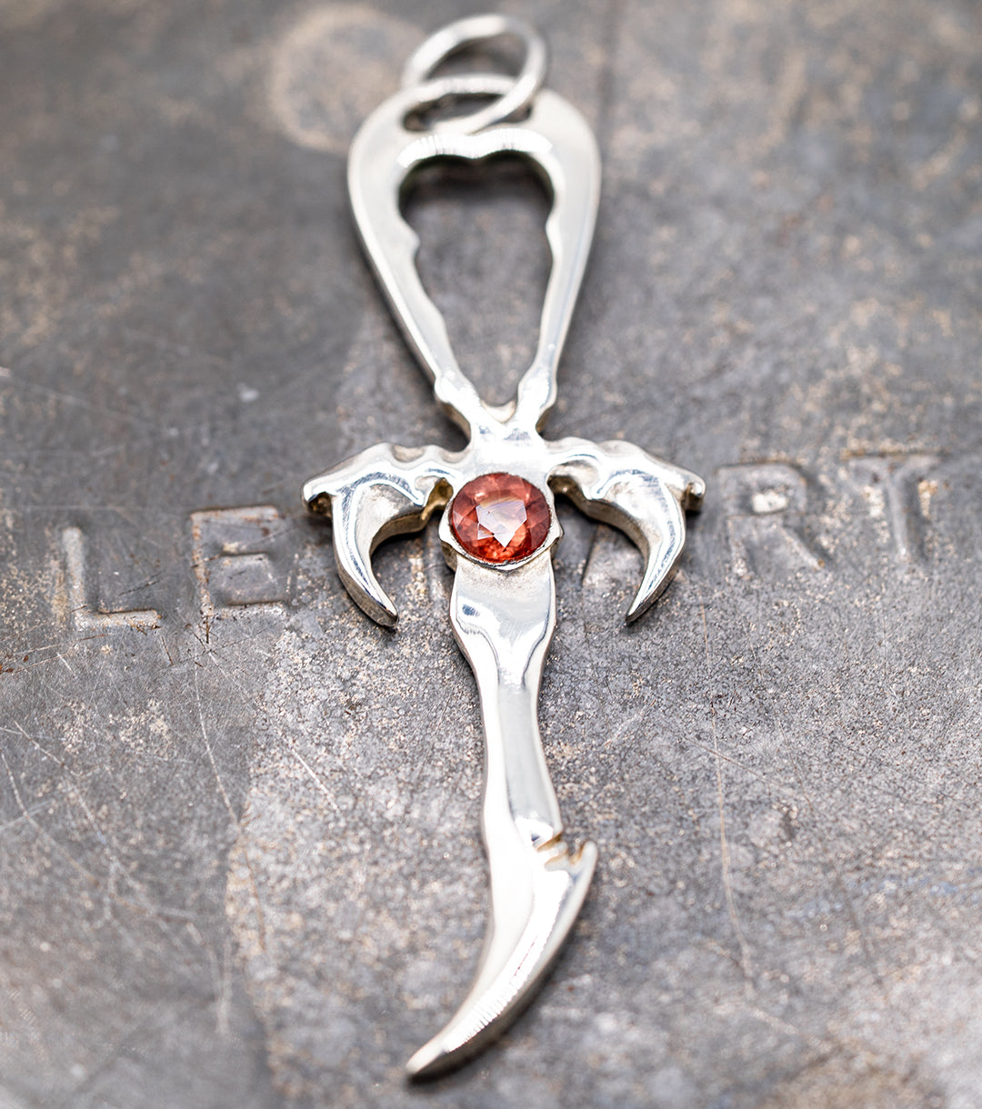 Red Andesine-Labradorite & 925 Silver Vampire Ankh - Mystery Control x Endless Night