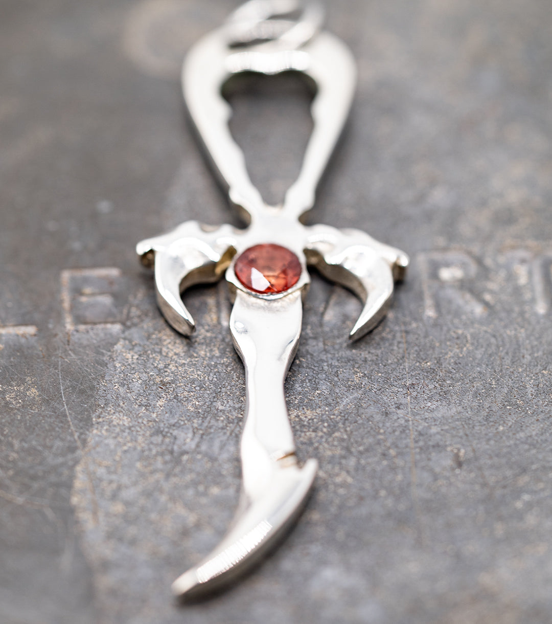 Red Andesine-Labradorite & 925 Silver Vampire Ankh - Mystery Control x Endless Night