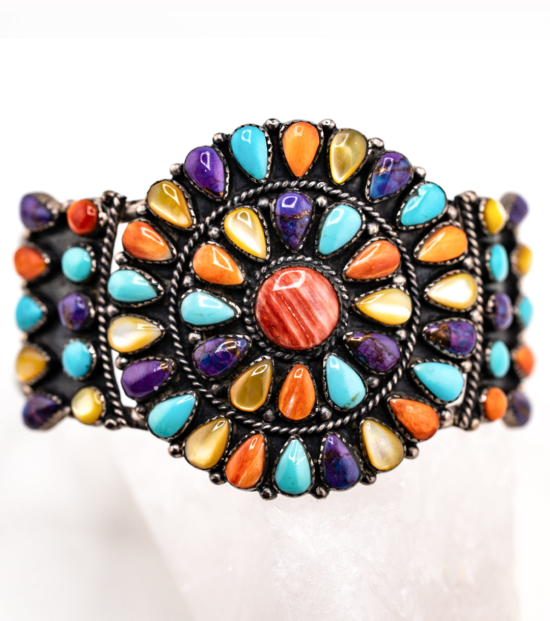 Southwestern Rainbow Cluster & 925 Silver Cuff Bracelet