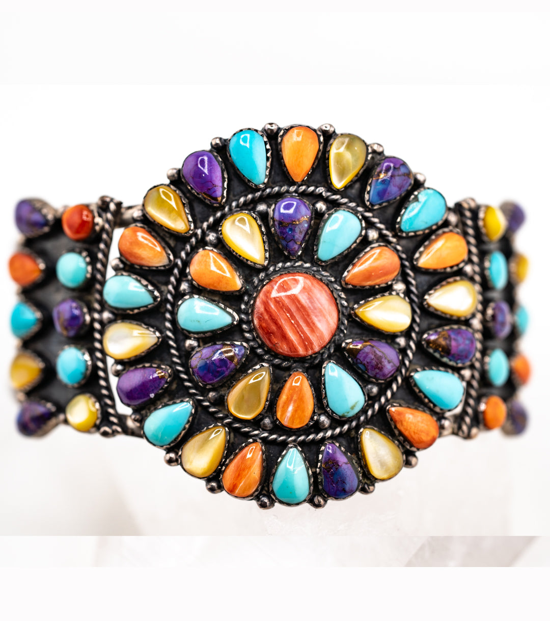 Southwestern Rainbow Cluster & 925 Silver Cuff Bracelet