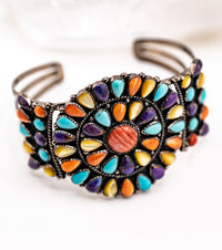 Southwestern Rainbow Cluster & 925 Silver Cuff Bracelet