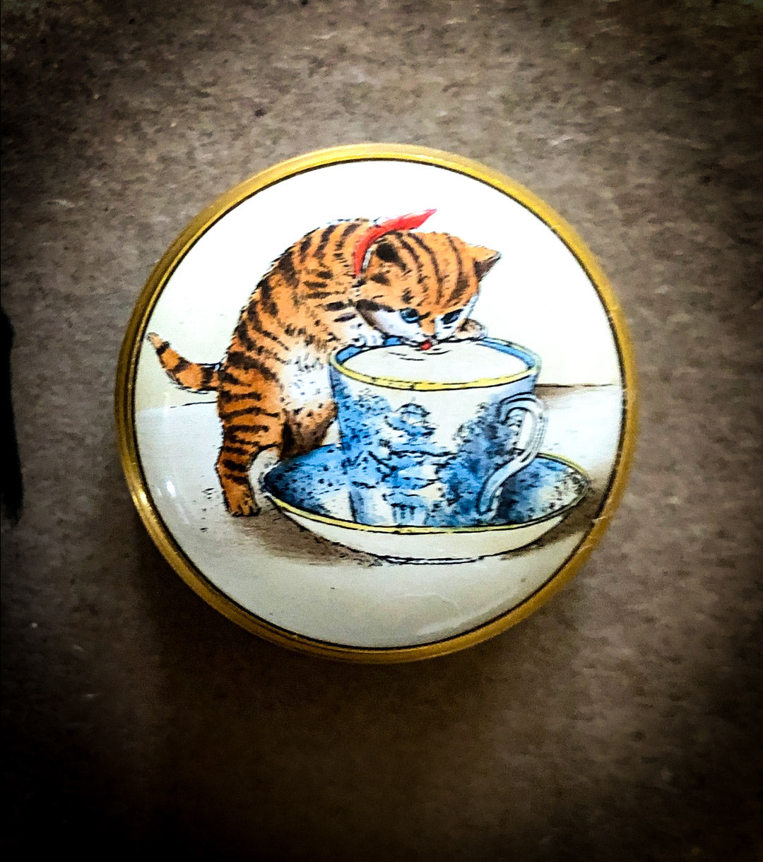 Halcyon Days Smithsonian Enamel Pill Box You're The Cats Whiskers Kitten Milk