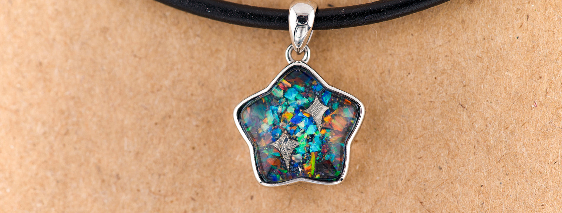 Star Meteorite x Fossil 925 Silver & Leather Necklace