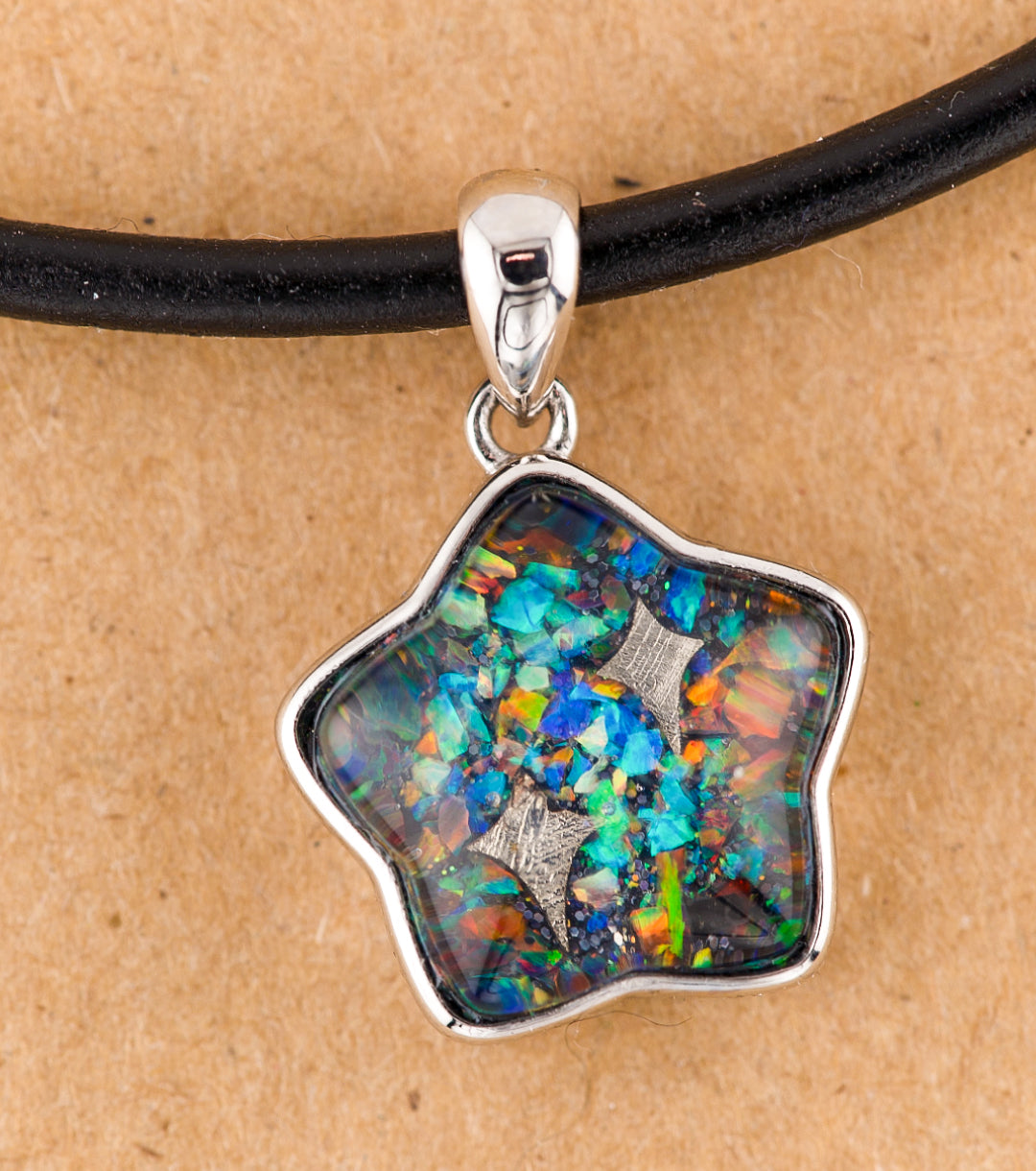 Star Meteorite x Fossil 925 Silver & Leather Necklace