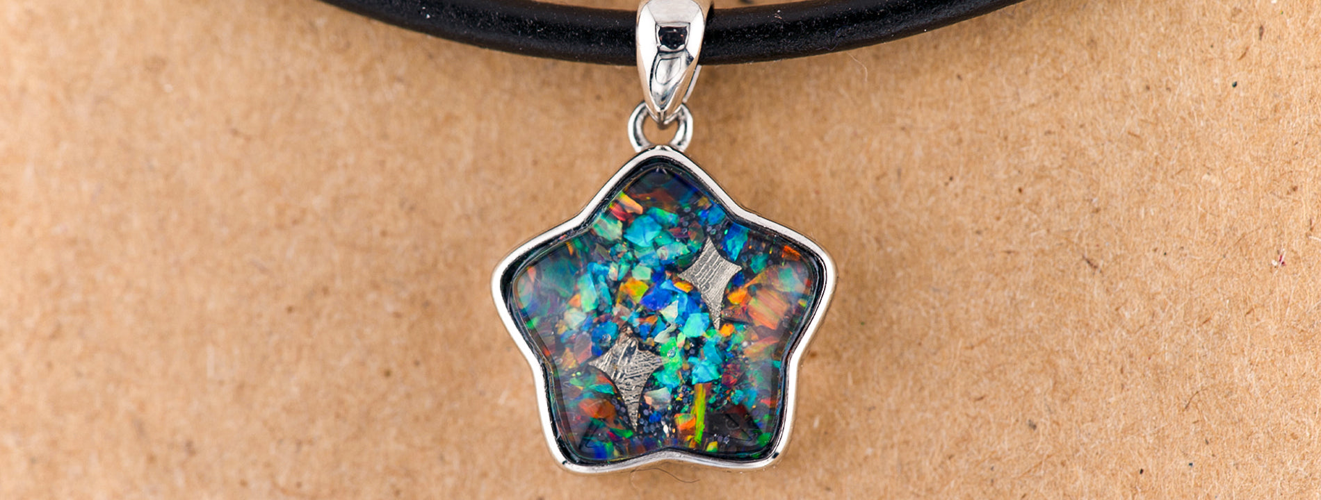 Star Meteorite x Fossil 925 Silver & Leather Necklace