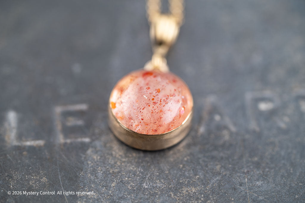 Strawberry Moon 12MM Sunstone Necklace Closeup