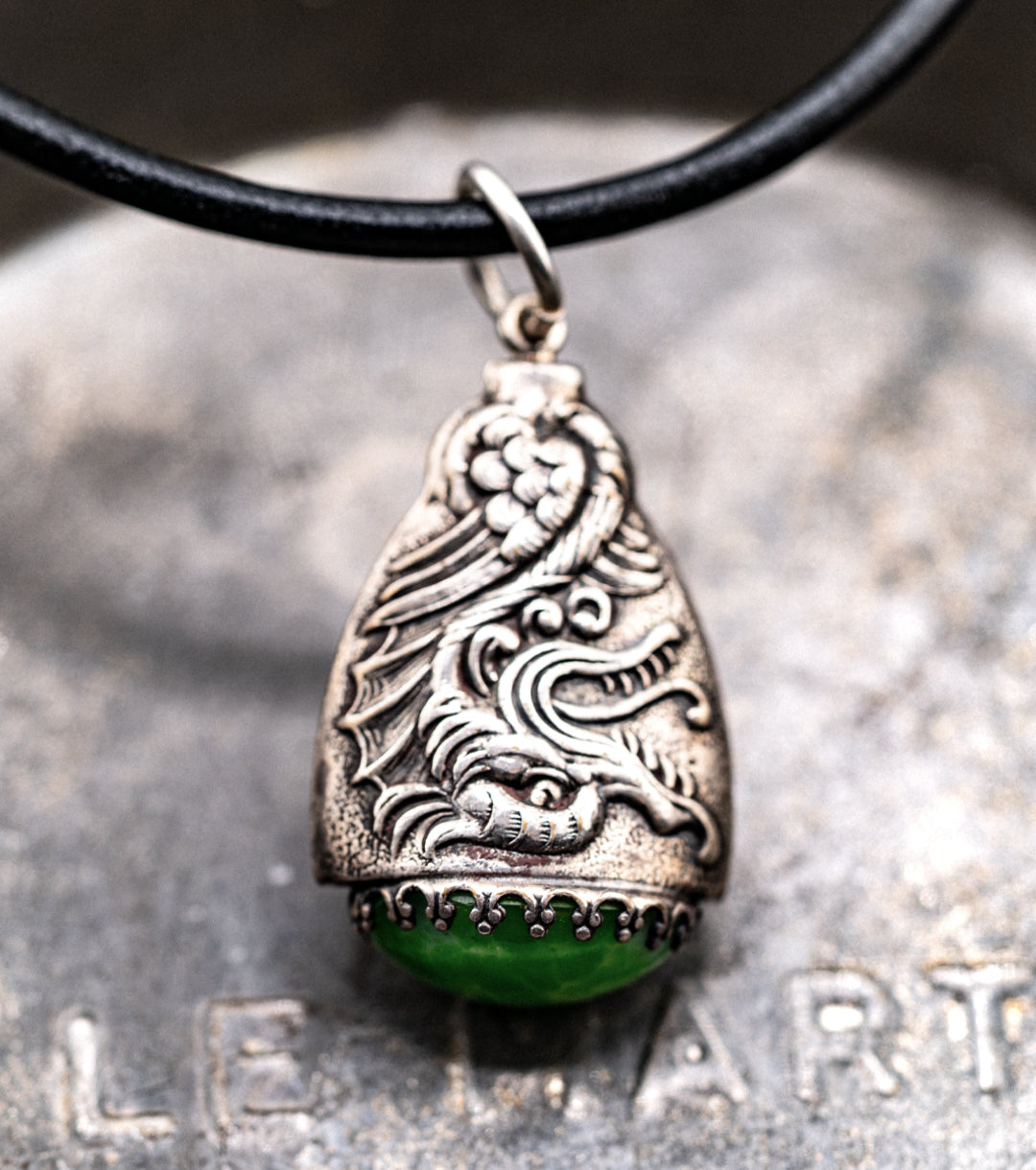 Celestial Dragon Jade, 925 Silver & Leather Necklace