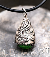 Celestial Dragon Jade, 925 Silver & Leather Necklace