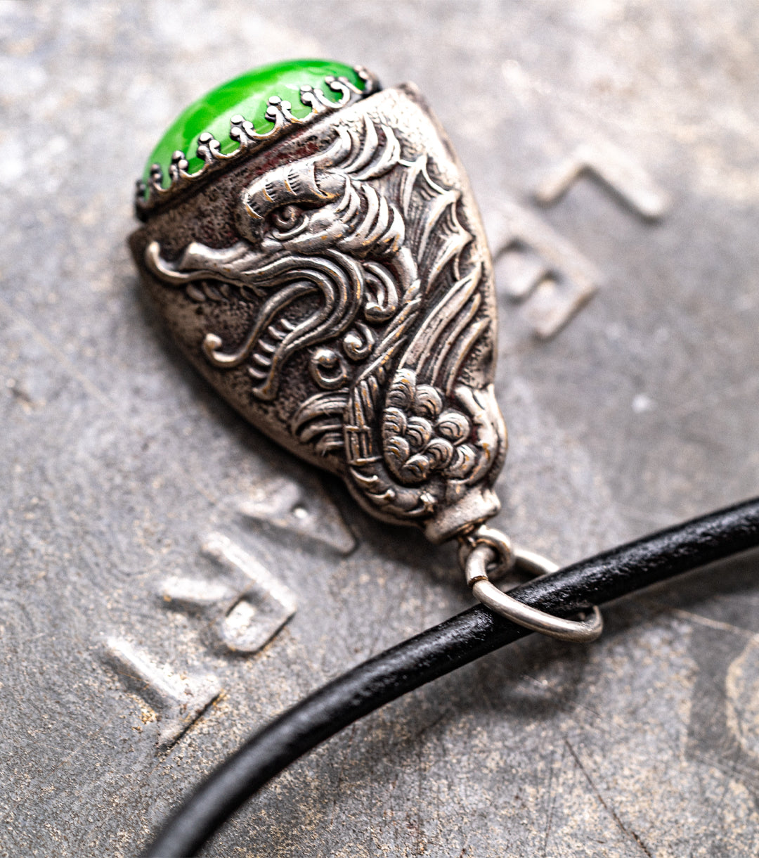 Celestial Dragon Jade, 925 Silver & Leather Necklace