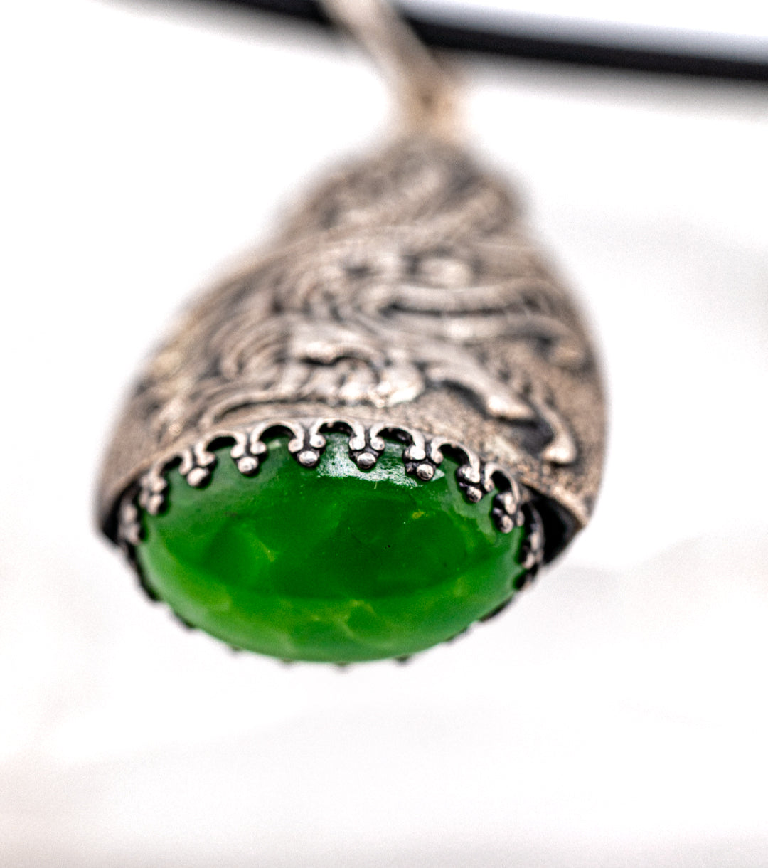 Celestial Dragon Jade, 925 Silver & Leather Necklace