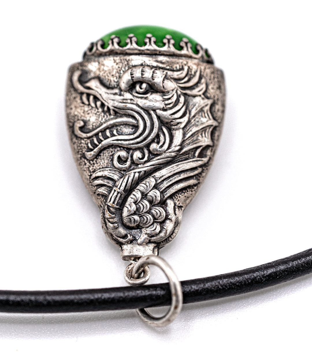 Celestial Dragon Jade, 925 Silver & Leather Necklace