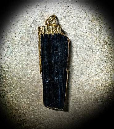 Black Tourmaline with 14K Gold Protection Pendant Necklace