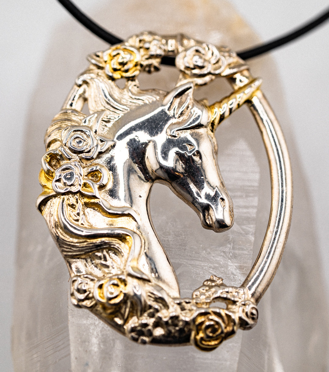 Gorham Vintage 925 Silver & Gold Plate Unicorn Pendant Necklace