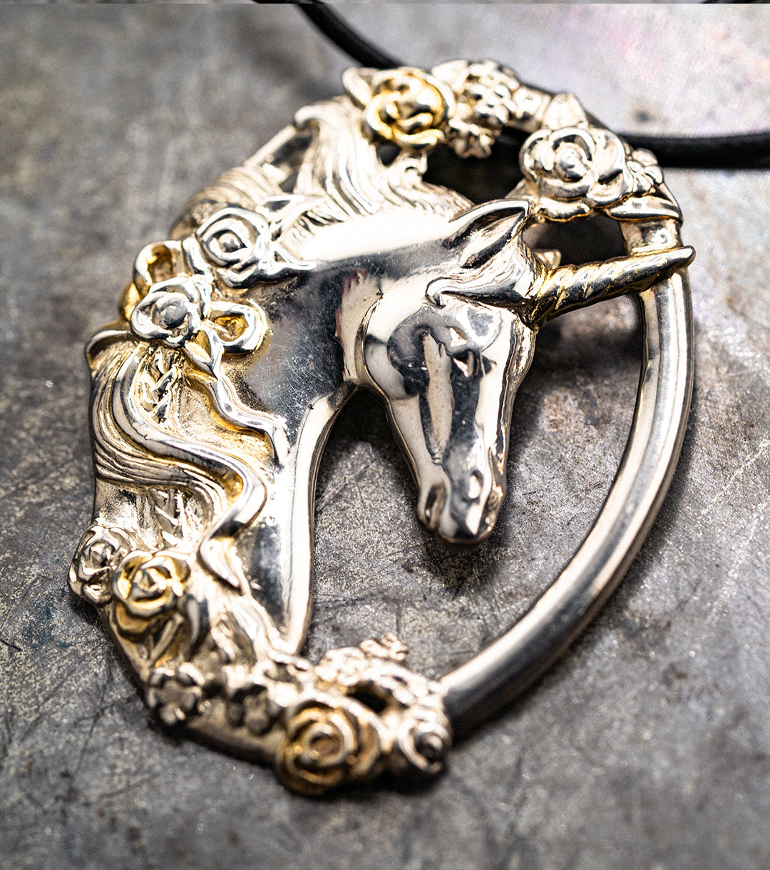 Gorham Vintage 925 Silver & Gold Plate Unicorn Pendant Necklace