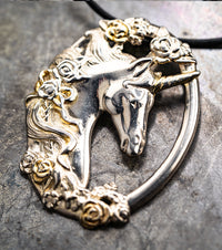Gorham Vintage 925 Silver & Gold Plate Unicorn Pendant Necklace