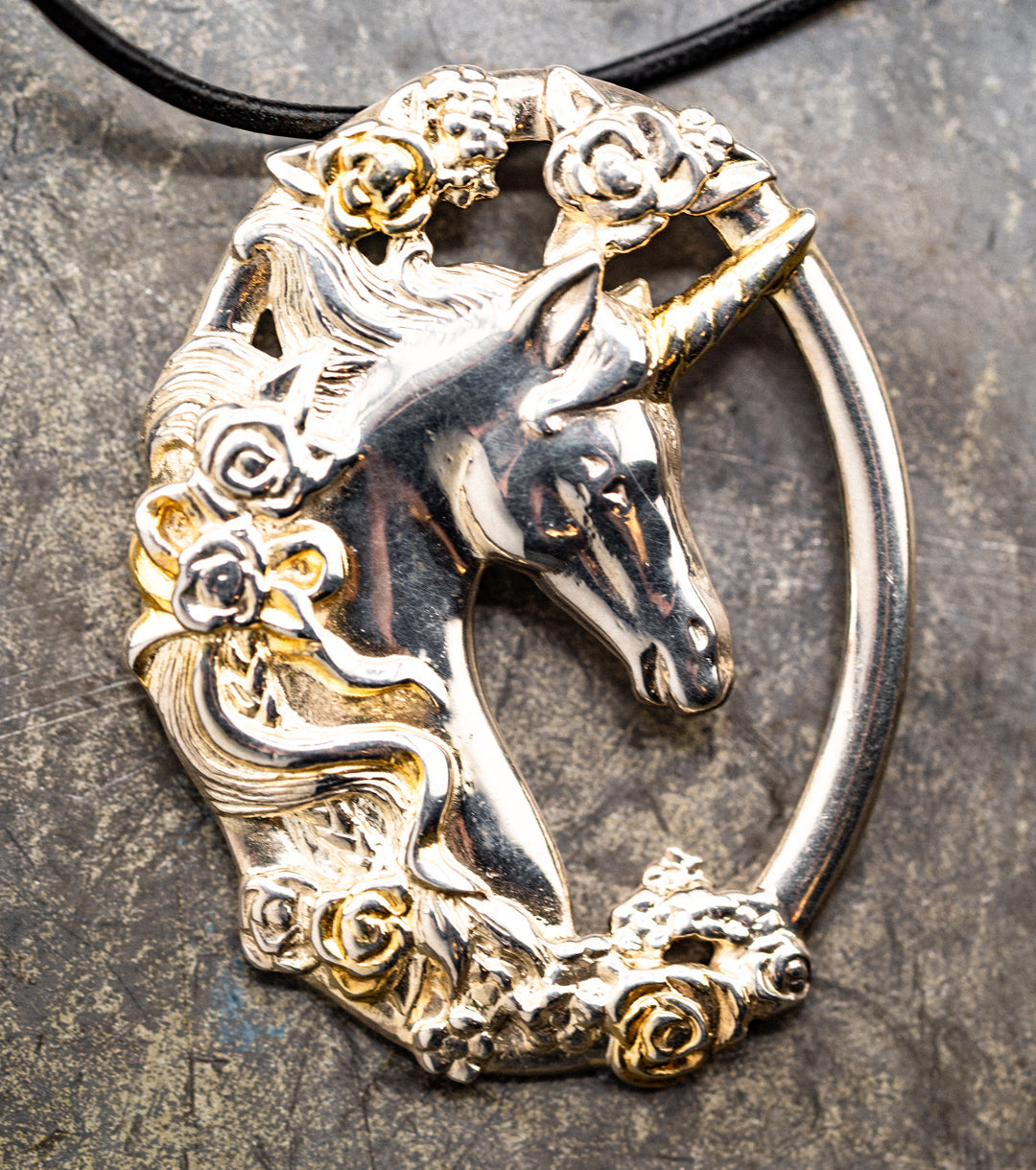 Gorham Vintage 925 Silver & Gold Plate Unicorn Pendant Necklace