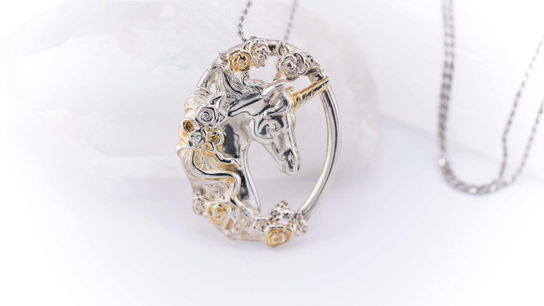 Gorham Vintage 925 Silver & Gold Plate Unicorn Pendant Necklace